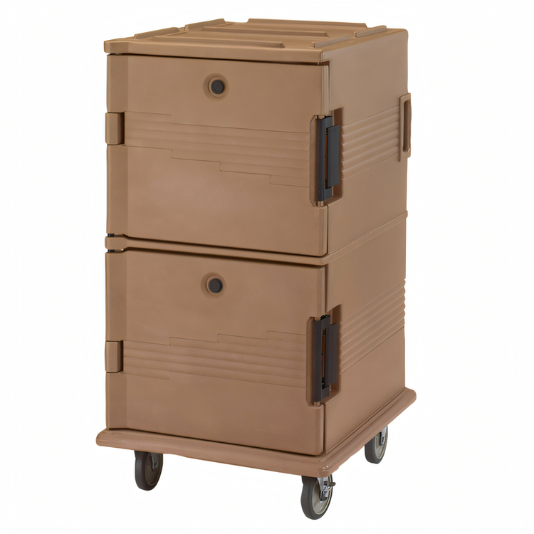 Product image #2 for Cambro Ultra Camcart® Double-Compartment Front-Loading Insulated Food Pan Carrier with Security Package, 120 Qt., Coffee Beige