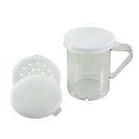 10 oz Clear Polycarbonate Spice Shaker and Flour Dredge Set with Handle and 3 Snap-On Lids