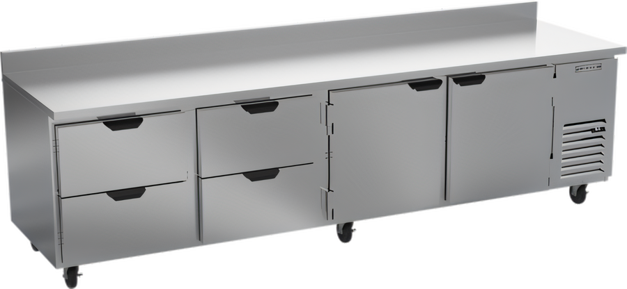 Product image #1 for Beverage-Air Four-Section Solid Door Worktop Refrigerator with 4 Drawers and 2 Doors, 119-Inch Wide, Side Mount