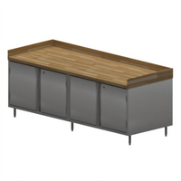 BK Resources 96-Inch Hard Maple Chef Table with Cabinet Base and Locking Hinged Doors