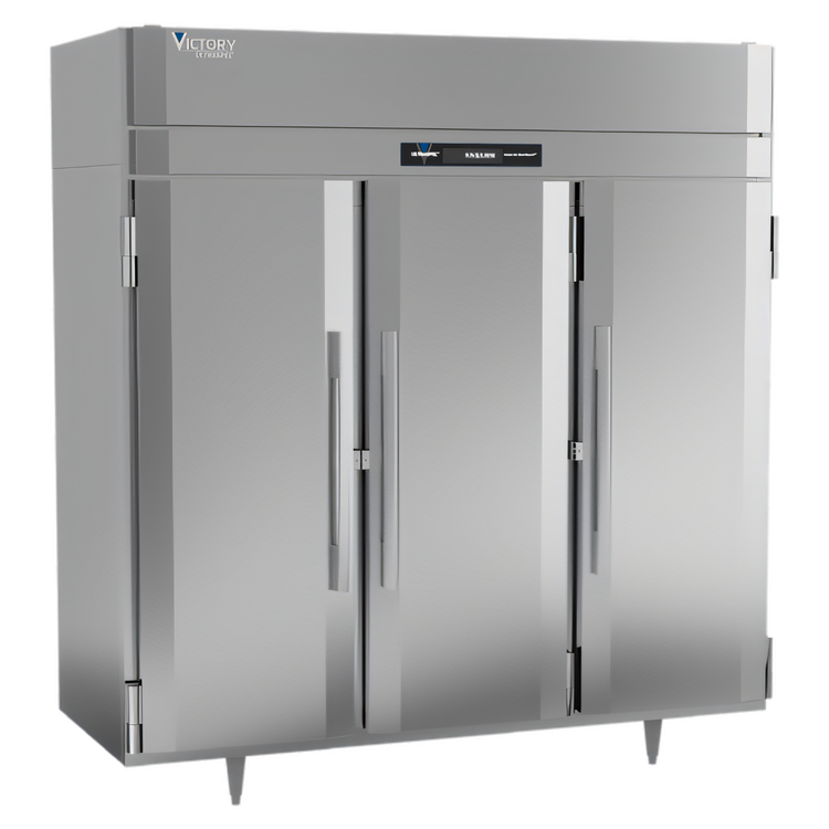 Product image #1 for Victory UltraSpec™ Three-Section Reach-In Freezer, 68.34 Cu. Ft., Solid Hinged Doors, Self-Contained Top-Mounted, Standard Depth