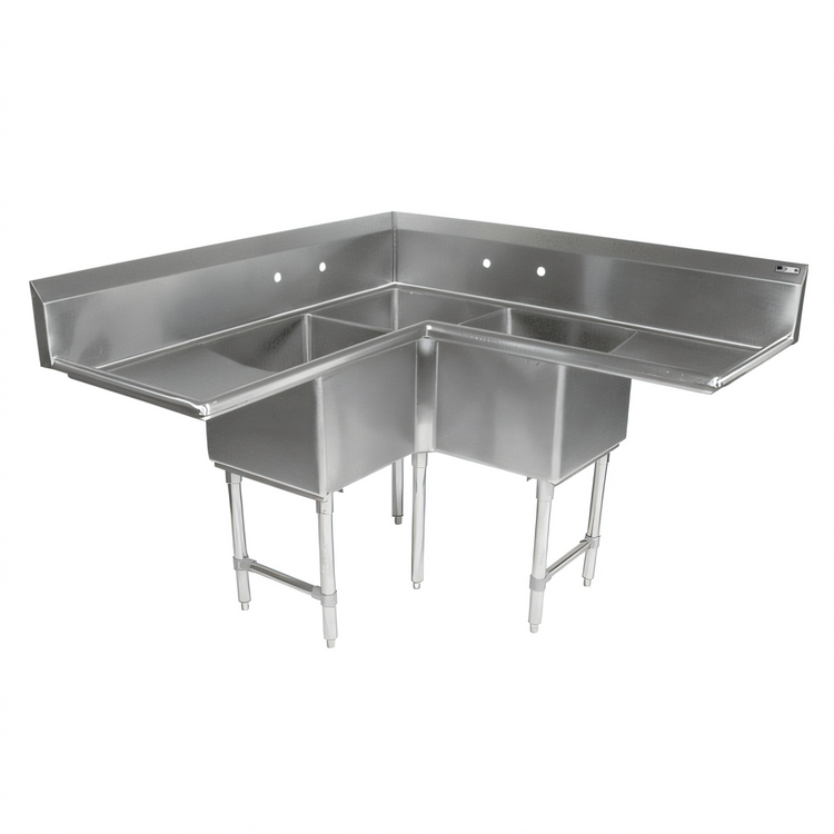 Product image #1 for John Boos Pro-Bowl 3-Compartment Corner Sink with Dual 18-Inch Drainboards, 16/300 Stainless Steel