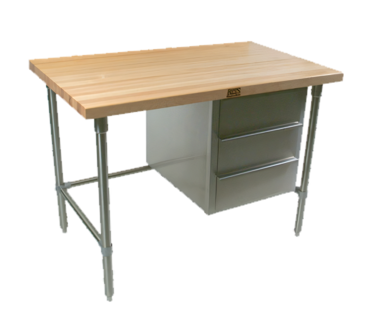 Product image #1 for John Boos 48-Inch x 30-Inch Edge Grain Maple Top Work Table with Open Cabinet Base and 3 Drawers