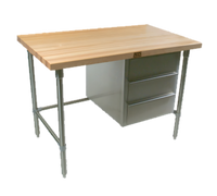 John Boos 48-Inch x 30-Inch Edge Grain Maple Top Work Table with Open Cabinet Base and 3 Drawers