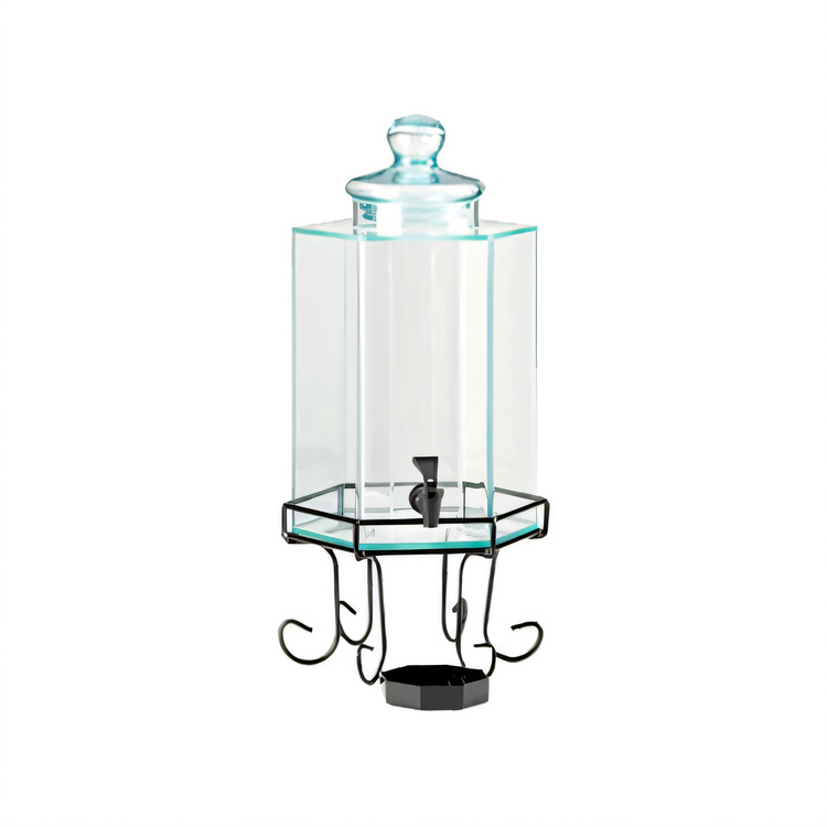 Product image #1 for Cal-Mil Iron Collection 2 Gallon Hexagon Glass Beverage Dispenser with Ice Chamber and Drip Tray