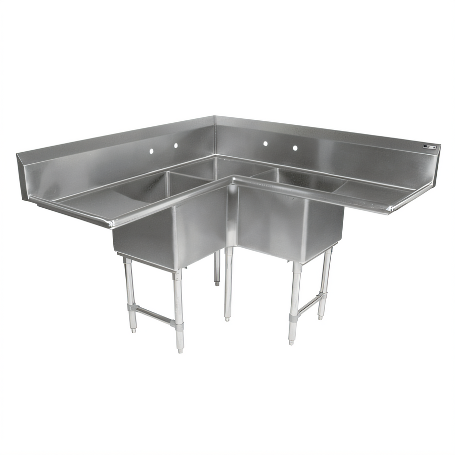 Product image #1 for John Boos Pro-Bowl 3-Compartment Corner Sink with Dual 36-Inch Drainboards, 16-Gauge Stainless Steel