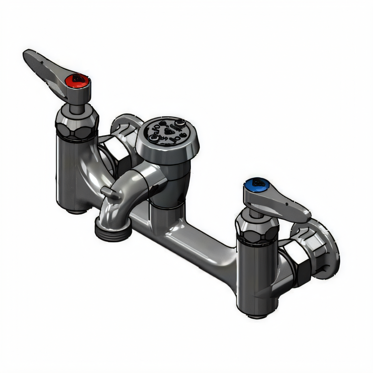 Product image #1 for T&S Brass Wall-Mount Service Sink / Mop Sink Mixing Faucet with Vacuum Breaker Spout, Pail Hook, Garden Hose Outlet, and 8-Inch Centers