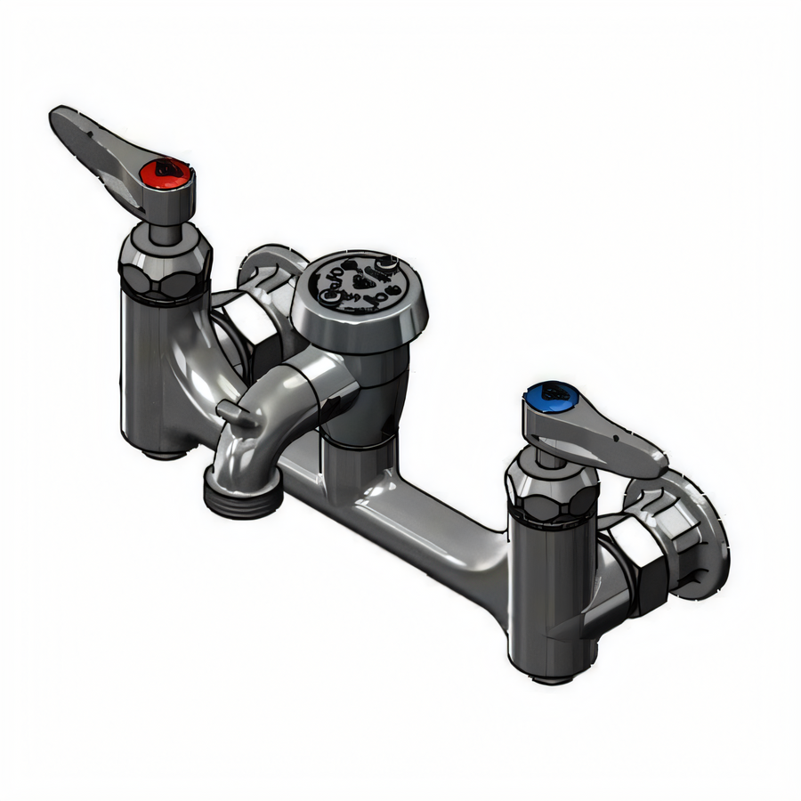 Product image #1 for T&S Brass Wall-Mount Service Sink / Mop Sink Mixing Faucet with Vacuum Breaker Spout, Pail Hook, Garden Hose Outlet, and 8-Inch Centers