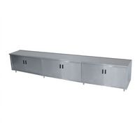Advance Tabco 144-Inch x 24-Inch Enclosed Work Table with Cabinet Base, Mid-Shelf, Hinged Doors, and 14-Gauge 304 Stainless Steel Top