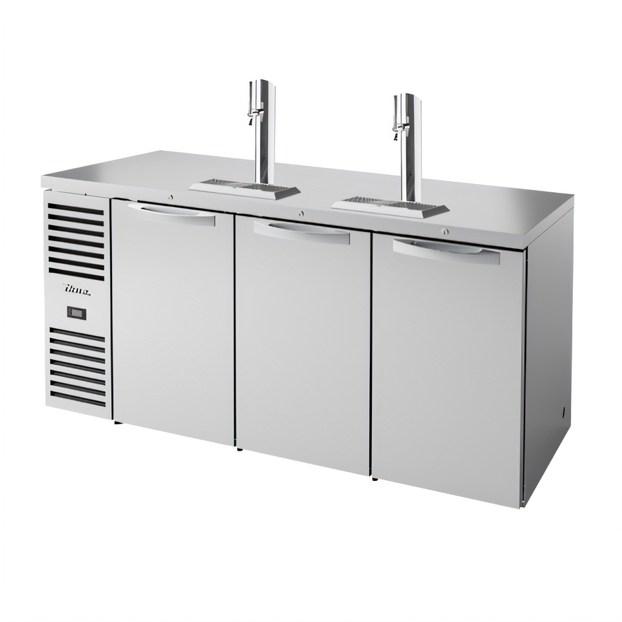 Product image #1 for True 72-Inch Three-Section Refrigerated Draft Bar Cooler with 2 Beer Towers and Stainless Steel Countertop