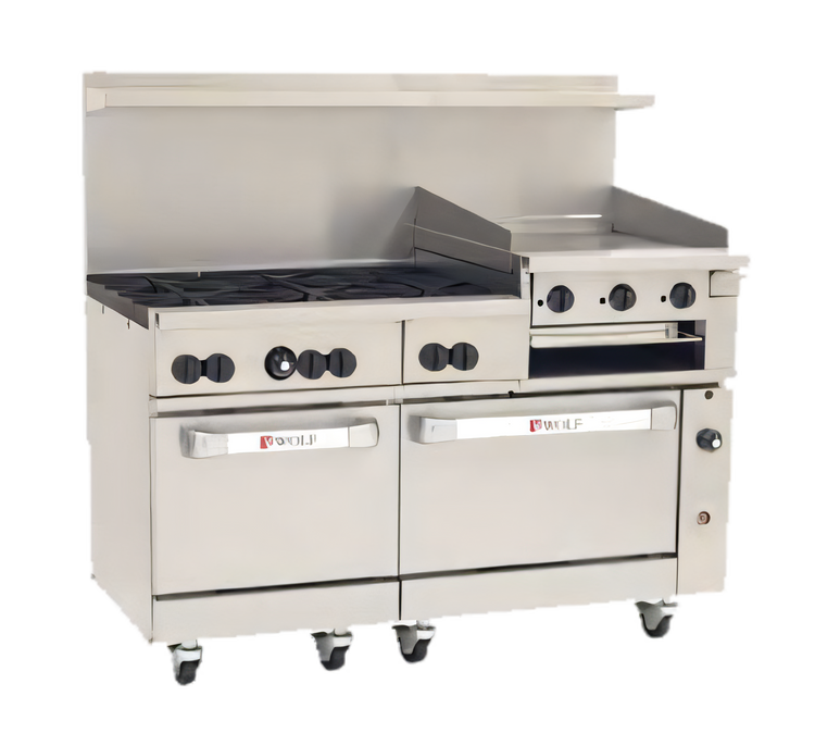 Product image #1 for Wolf Challenger XL 60-Inch Commercial Gas Restaurant Range with 6 Burners, 24-Inch Griddle/Broiler, Standard Oven and Convection Oven