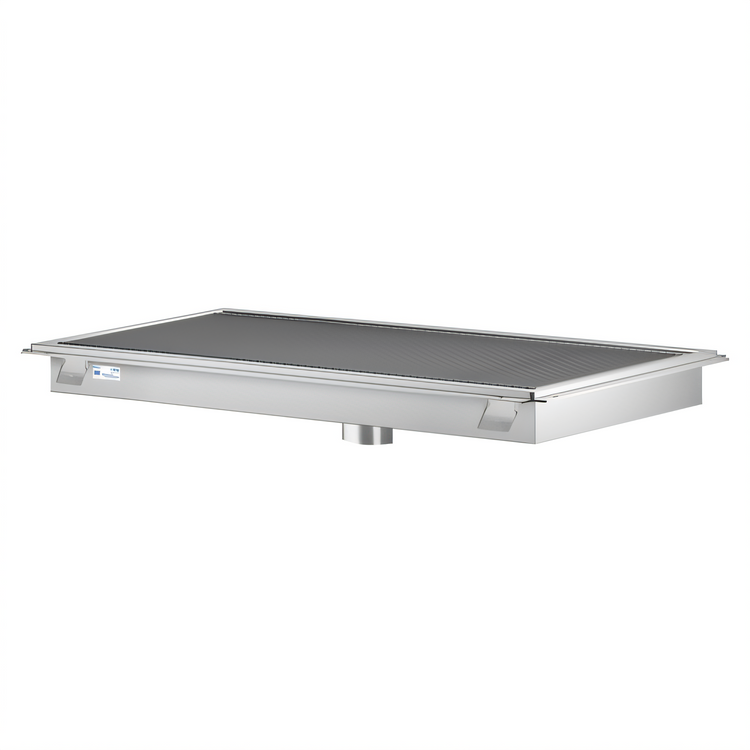 Product image #1 for KoolMore Commercial Floor Trough Drain with 5 Subway-Style Grates and Dual 4-Inch Drain Connections, 108 x 24 Inches