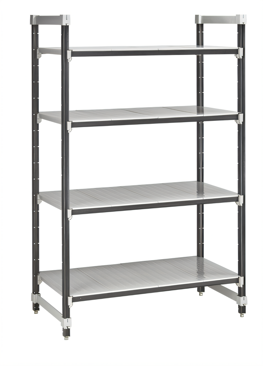 Product image #1 for Cambro Camshelving Elements XTRA 4-Tier Solid Stationary Starter Unit, 21 x 36 x 84 Inches, Speckled Gray