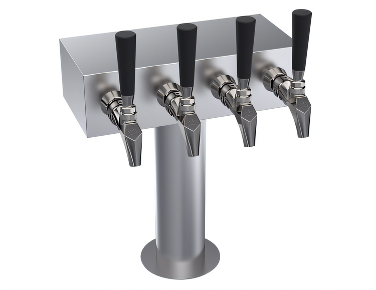 Product image #1 for 4-Faucet Glycol-Cooled T-Head Beer Tower with 12-Inch Box, Brushed Stainless Steel