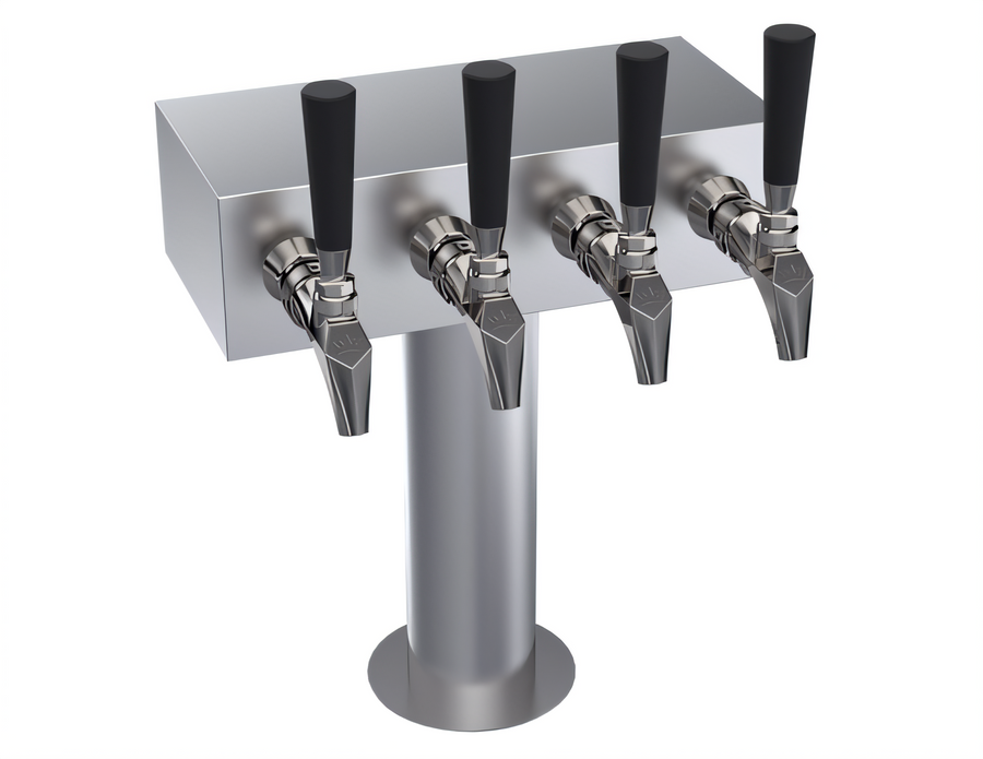 Product image #1 for 4-Faucet Glycol-Cooled T-Head Beer Tower with 12-Inch Box, Brushed Stainless Steel
