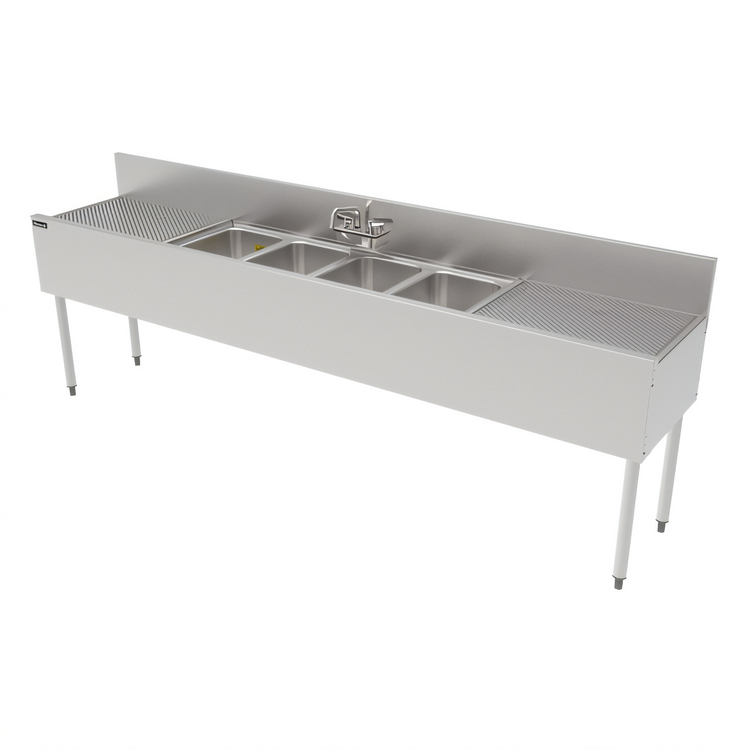 Product image #1 for Perlick Top Shelf TS Series 96-Inch Four-Compartment Underbar Sink with Dual Drainboards