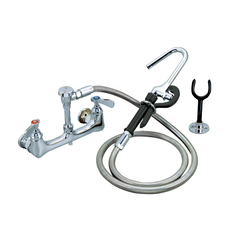 Product image #1 for BK Resources OptiFlow 8 Inch O.C. Wall Mount Pot Filler with 72 Inch Stainless Steel Braided Hose