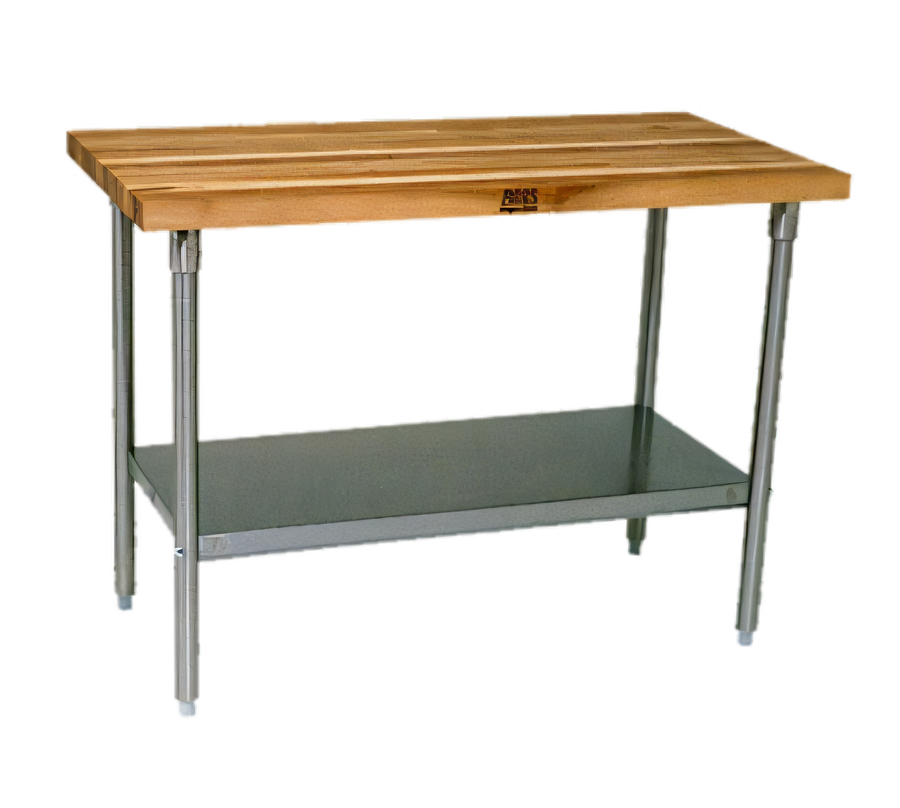 Product image #1 for John Boos 36" x 36" Wood Top Work Table with Adjustable Undershelf and Stainless Steel Legs
