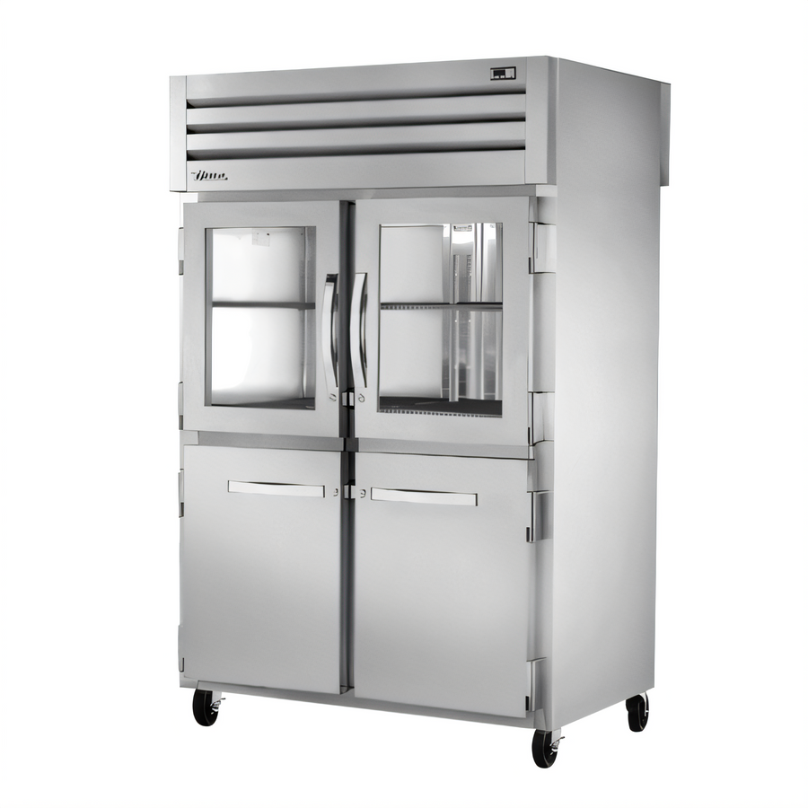 Product image #1 for True SPEC SERIES 2-Section Pass-Thru Refrigerator with Glass & Stainless Steel Half Doors
