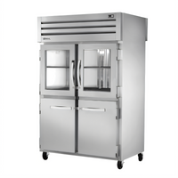 True SPEC SERIES 2-Section Pass-Thru Refrigerator with Glass & Stainless Steel Half Doors