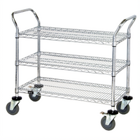 Quantum Chrome-Plated 3-Shelf Wire Utility Bus Cart, 48 x 24 Inches