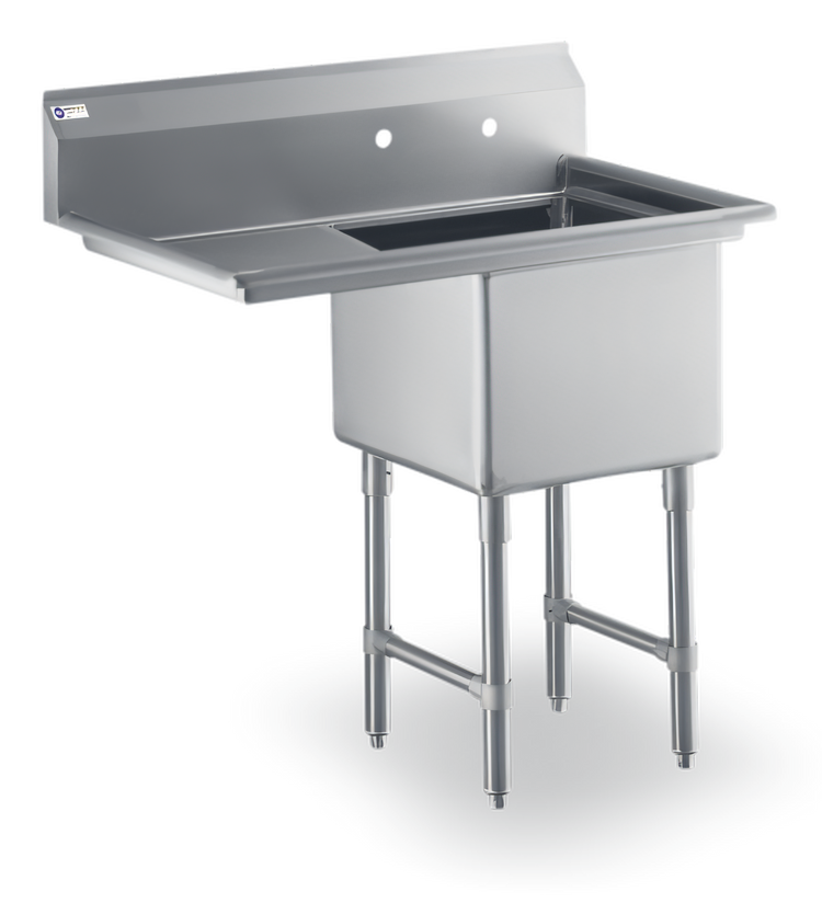 Product image #1 for Steel Works Stainless Single Compartment Sink with Left Drainboard, 24" x 24" x 14" Bowl, 50-1/2" x 29-1/2" x 43-3/4" H