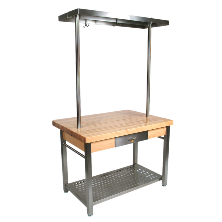 Product image #1 for John Boos Cucina Grande 48" x 28" Maple Wood Top Work Table with Drawer, Undershelf and Locking Casters
