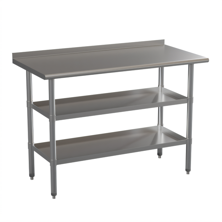 Product image #1 for Hogan Stainless Steel 18-Gauge Work Table with 1.5-Inch Backsplash and 2 Undershelves, 48 x 24 x 36 Inches