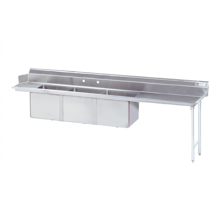 Product image #1 for Advance Tabco DTC-3-2020-96R 95-Inch 3-Compartment Stainless Steel Sink Dishtable with 23-Inch Right Drainboard