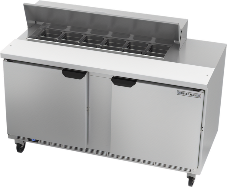 Product image #1 for Beverage-Air SPE60HC-12 60-Inch Two-Section Sandwich Prep Table with 12-Pan Top and 2 Doors