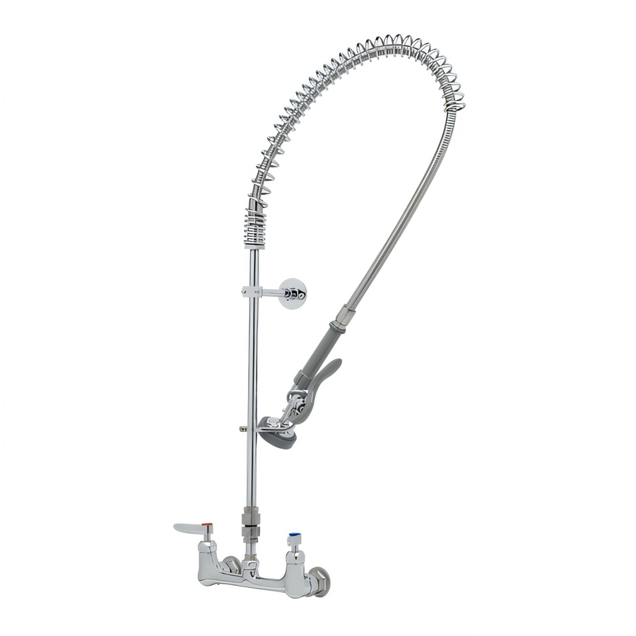 Product image #1 for T&S Brass EasyInstall Wall Mount Pre-Rinse Unit, 8-Inch Centers, 18-Inch Riser, 44-Inch Hose, 1.15 GPM Spray Valve