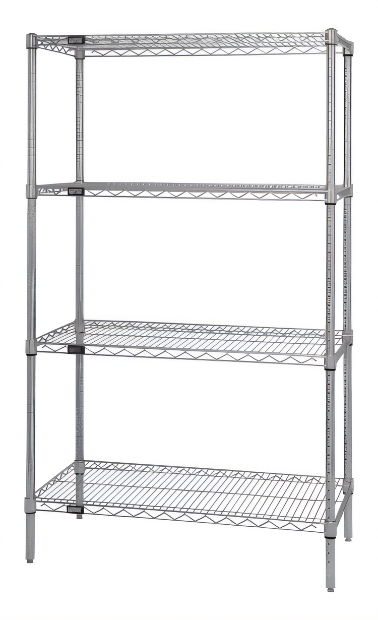 Product image #1 for Quantum 36 Inch W x 21 Inch D x 86 Inch H Stationary Wire Shelving Starter Kit, 4 Shelves, 304 Stainless Steel