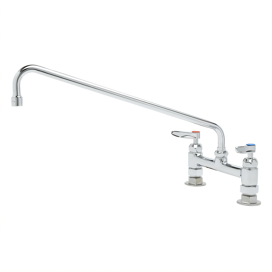 Product image #1 for T&S Brass Double Pantry Deck-Mount Mixing Faucet with 8-Inch Adjustable Centers and 18-Inch Swing Nozzle