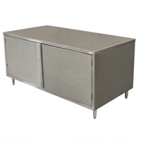 72-Inch x 30-Inch Flat Top Stainless Steel Chef Table Cabinet Base with Hinged Doors