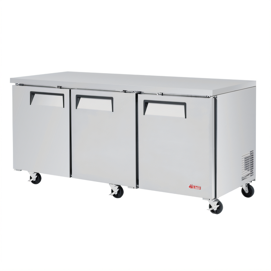 Product image #1 for Turbo Air E-Line Three-Section Undercounter Refrigerator with Solid Doors, 18.8 Cu. Ft.