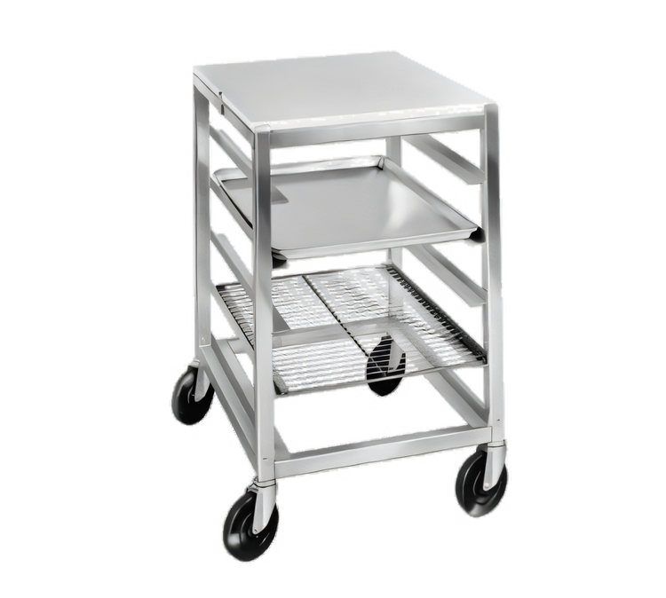 Product image #1 for Single-Section End-Load Aluminum Bun Pan Rack with Poly Top Work Surface and 5-Inch Swivel Stem Casters