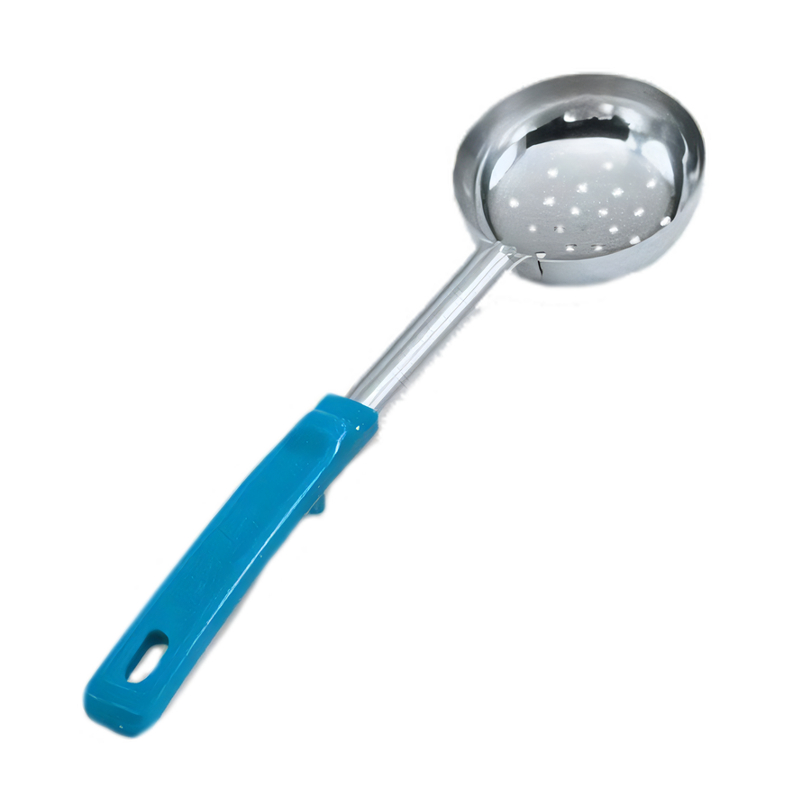 Product image #1 for Vollrath Spoodle 6 oz Perforated Portion Control Spoon with Teal Grip 'N Serv Handle