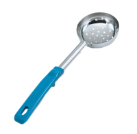 Vollrath Spoodle 6 oz Perforated Portion Control Spoon with Teal Grip 'N Serv Handle