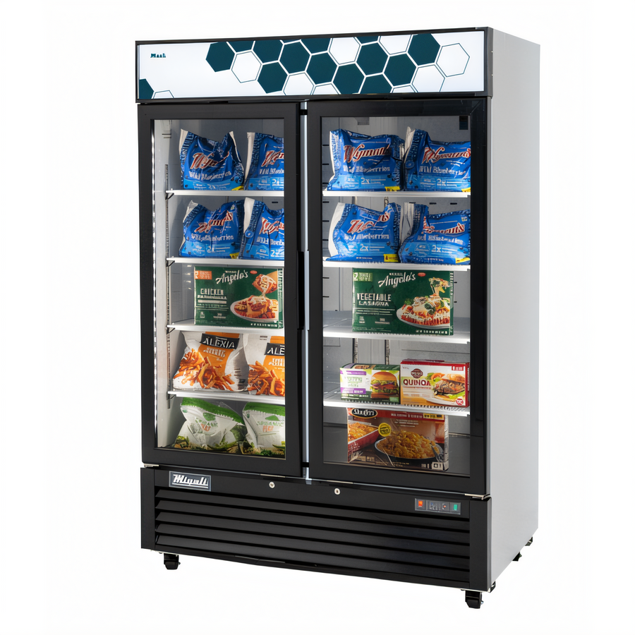 Product image #1 for Migali Competitor Series Two-Section Glass Door Freezer Merchandiser, 49 Cu. Ft., Bottom-Mount Self-Contained