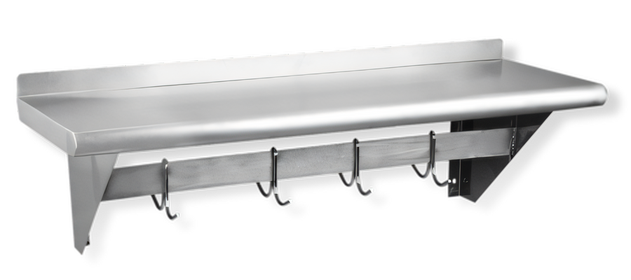 Product image #1 for 48 Inch Stainless Steel Wall Shelf with Pot Rack, Hooks, and Brackets