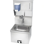 Thumbnail image #1 for Krowne HS-16 Wall-Mounted Stainless Steel Hand Sink with Knee Pedal Valves, Soap & Towel Dispenser, and 8-Inch Backsplash