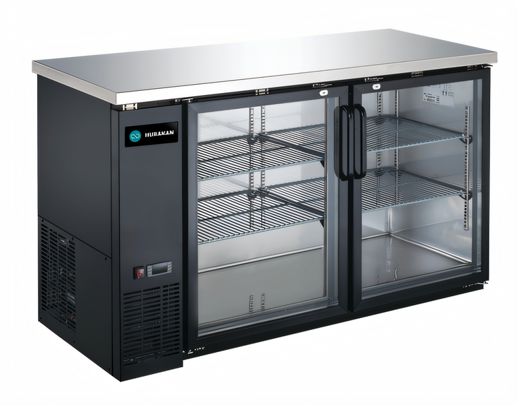 Product image #1 for Hurakan 60-Inch Counter Height Narrow 2-Section Back Bar Refrigerator with Glass Doors, 14.8 Cu. Ft.