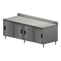 BK Resources Stainless Steel Chef Table with Sliding Doors, Cabinet Base, 96 x 30 Inches, 5-Inch Backsplash