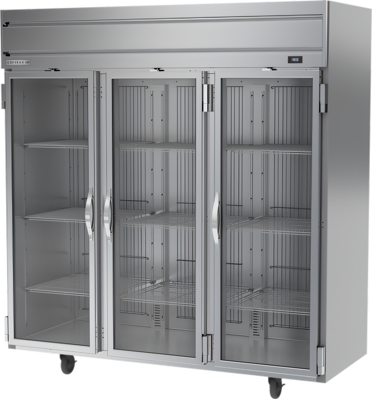 Product image #1 for Beverage Air Horizon Series Three-Section Reach-In Glass Door Freezer, 69.1 Cu. Ft., Top-Mounted Self-Contained Refrigeration