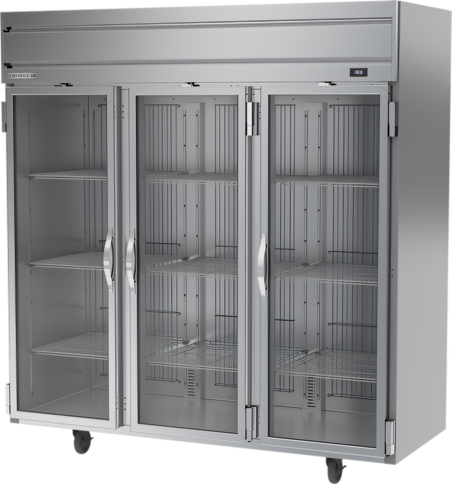 Product image #1 for Beverage Air Horizon Series Three-Section Reach-In Glass Door Freezer, 69.1 Cu. Ft., Top-Mounted Self-Contained Refrigeration