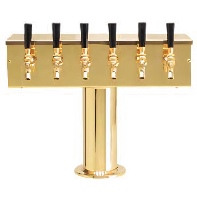 Product image #1 for 6-Faucet Single-Column T-Style Countertop Glycol-Cooled Draft Beer Tower with PVD Brass Finish