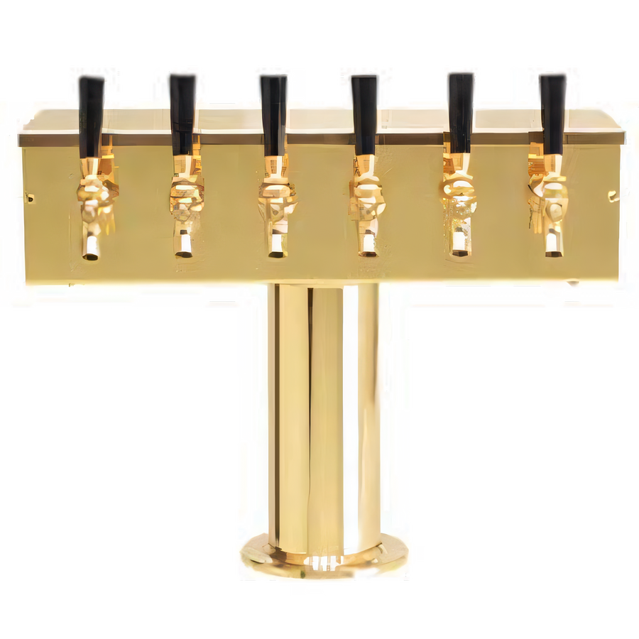 Product image #1 for 6-Faucet Single-Column T-Style Countertop Glycol-Cooled Draft Beer Tower with PVD Brass Finish