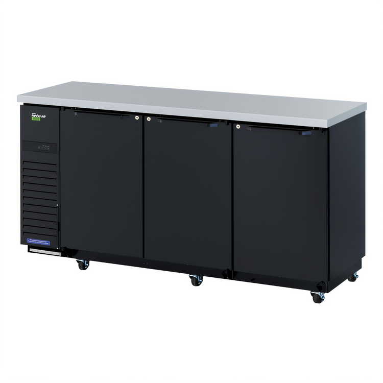 Product image #1 for Turbo Air Super Deluxe Narrow Back Bar Cooler, 3 Solid Doors, 73-1/8 Inch Wide, 20.62 Cu. Ft., Self-Contained, R-600a