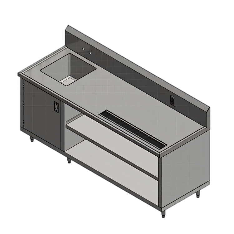 Product image #1 for 132-Inch Stainless Steel Beverage Table with Left Sink, Urn Trough, and Open Front Cabinet Base