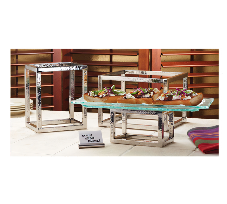 Product image #1 for American Metalcraft Hammered Stainless Steel Open Frame Rectangular Buffet Riser Set, 3-Piece
